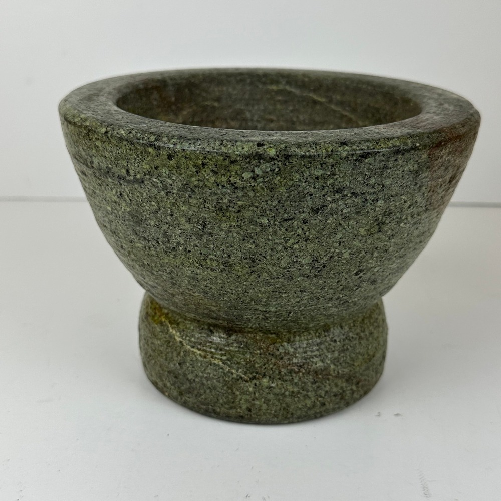 Vintage Green Granite Stone Mortar Herb Spice Grinder Rustic Kitchen Apothecary